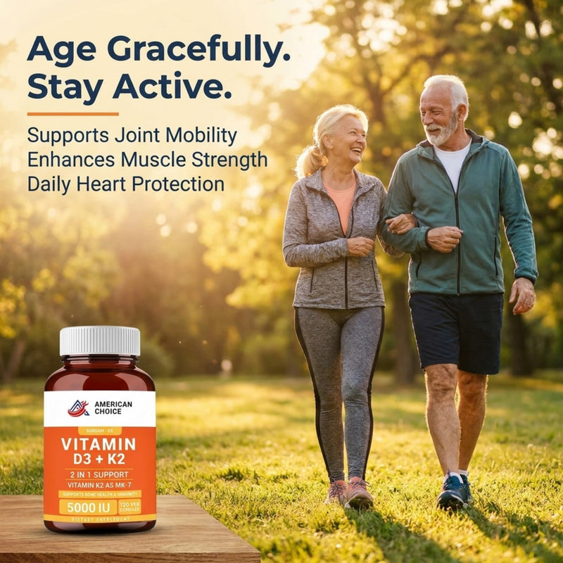 Vitamin D3 K2 5000 IU Supplement, Enhanced Bone, Heart & Immune Support - Supports Calcium Absorption, Non-GMO, Gluten-Free 100mcg K2-120 Veg Capsules