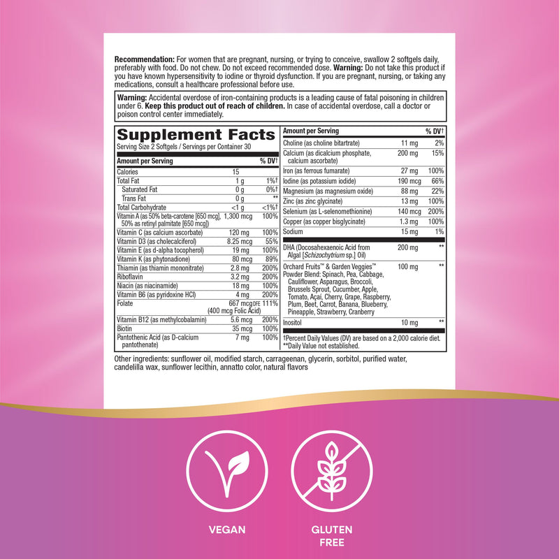 Nature's Way Alive! Prenatal Multivitamin Softgels for Women, 60 ct | 100% or More Daily Value of 15 Vitamins & Minerals with Plant-Source DHA and Folate for Eye and Brain Development*