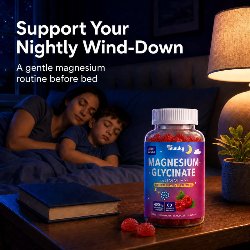 Magnesium Glycinate Gummies 400mg - Sugar Free Vegan Gummies for Adults & Kids with Vitamin D3, B6, C, CoQ10, Collagen, Zinc - Sleep, Muscle, Bone & Memory Support - 60 Raspberry Chewables 60 Count (Pack of 1)