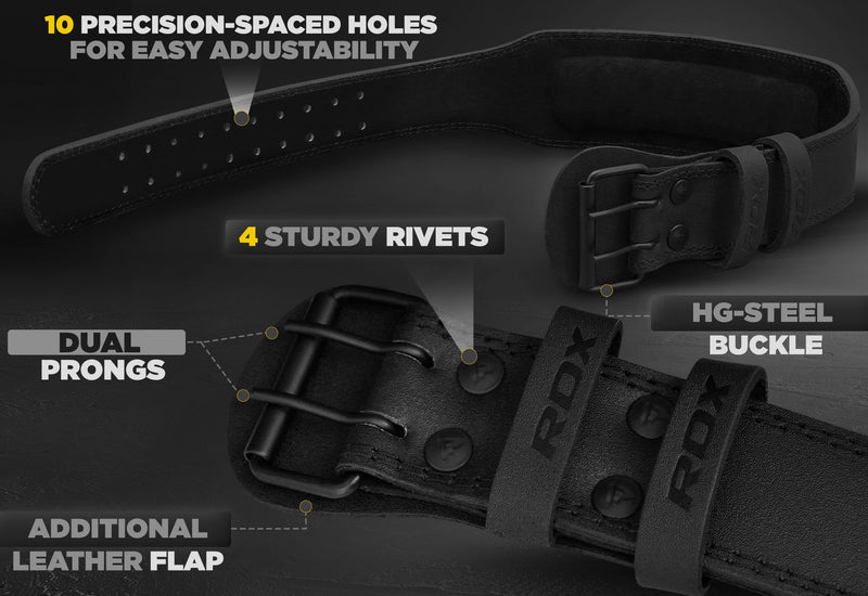 RDX Weight Lifting Belt Gym Fitness, Cowhide Leather, 4” 6” Padded Lumbar Back Support, 10 Adjustable Holes, Weightlifting Powerlifting Bodybuilding Deadlift Squat Workout Strength Training, Men Women Black 4 Inch L Fits 28 to 32 Inches
