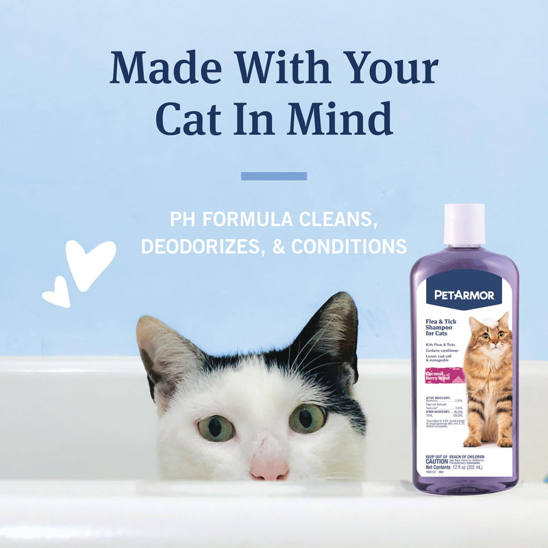 PetArmor Flea and Tick Shampoo for Cats, Coconut Berry Scented Flea Shampoo and Conditioner for Cats, Flea Treatment Kills Fleas and Ticks, 12oz - BeesActive Australia