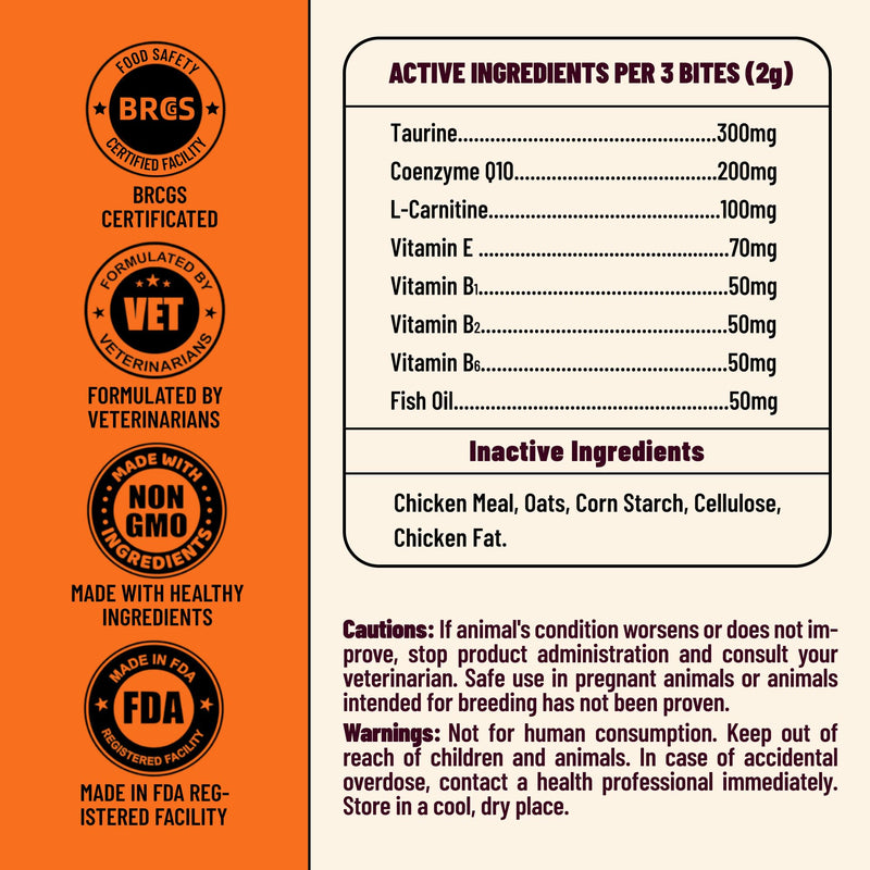 20% Taurine for Dogs with CoQ10, Vitamins & L-Carnitine - Vet-Formulated Taurine Supplement for Dogs for Heart Health & Vitality, Fish Oil Added for Skin & Coat, 7.76oz