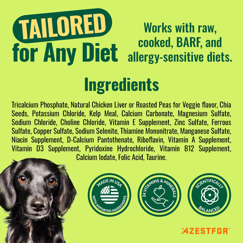 Homemade Dog Food Vitamins Pre-Mix Powder – 24 Essential Nutrients – Supplement for Raw, Barf & Grain Free – for All Breeds & Ages – 16oz Veggie Flavored Flavor