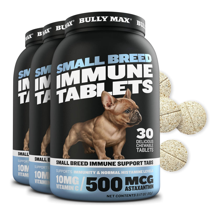 Bully Max Small Breed Dog Immune Support Tablets - Chewable Multivitamin Immunity Booster Supplement for Puppy & Adult Dogs - Pet Vitamins with Astaxanthin, Colostrum, Turmeric - 30 Tabs (3 Bottles) 3 Bottles