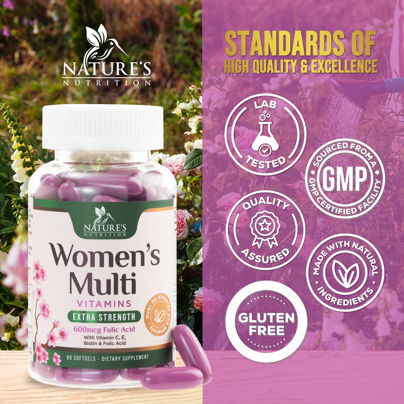 Multivitamin for Women - Complete Daily Womens Multivitamins with Calcium, Folic Acid, Vitamin A, C, D, E, & B Vitamins, Zinc and Iron - Vitamins for Bone, Energy & Immune Support - 60 Softgels 60 Count (Pack of 1)