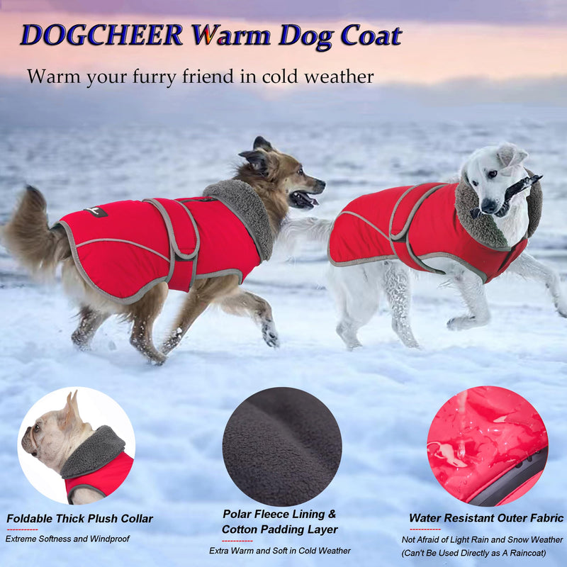 Dogcheer Dog Coat, Christmas Dog Jacket Waterproof Dog Winter Coat for Cold Weather, Reflective Dog Winter Jacket Warm Turtleneck Dog Snow Jacket Fleece Sweater for Small Medium Large Dogs - Red, M M(Chest Girth 18.1"-24.4", Back 13.8") Red-1 - BeesActive Australia