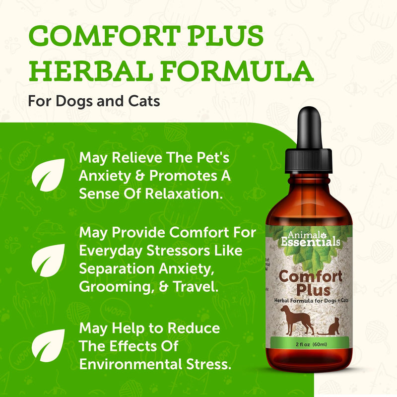 Animal Essentials Comfort Plus for Dogs & Cats - Calming Liquid, Pet Calming Drops, Herbal Formula, California Poppy, Skullcap - 2 Fl Oz - PawsPlanet Australia