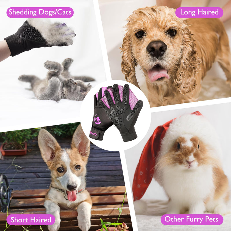 COOLJOB Grooming Gloves, Pet Shampoo Bath Brush, Gentle Glove with Detangling Brush, Hair Removal Glove for Cat, Dog, Horse, Rabbit (Size S-M)