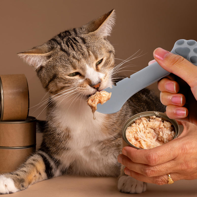 2 Pcs Dog Cat Food Spoon Cute Paw Cat Food Spoon Cat Wet Food Spoon Silicone Pet Food Can Opener Spatula Scoop Mixing Spoons Mini Spatula for Pet Canned Food Small Feeding Jars Spatulas (Gray, White) - BeesActive Australia