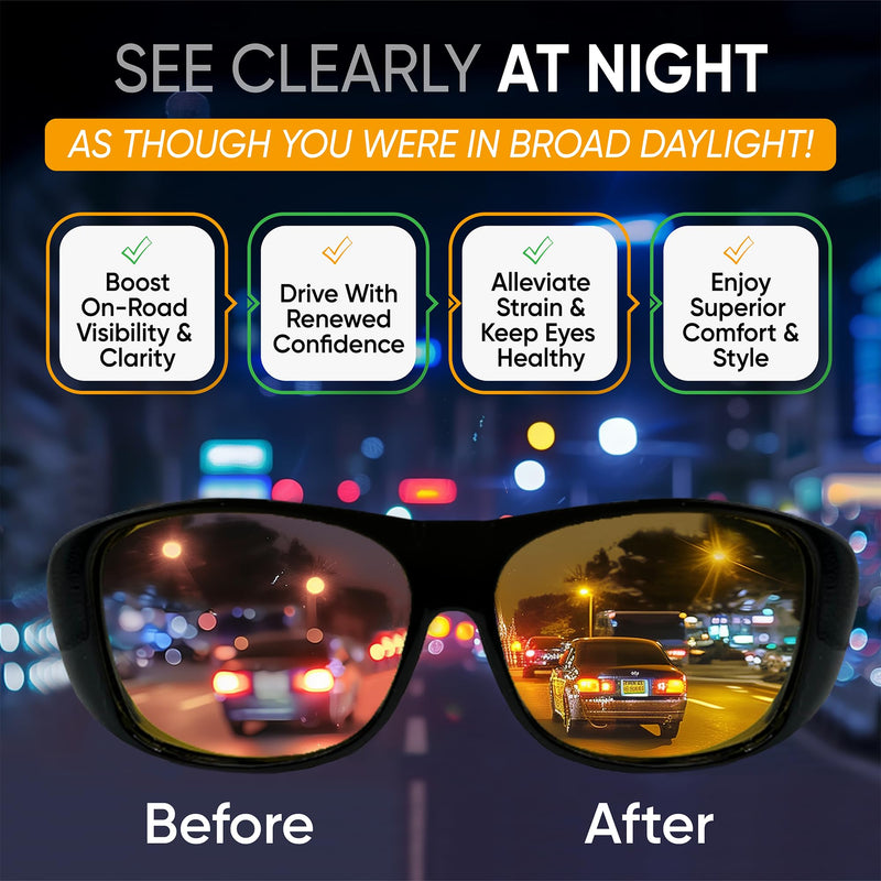 Official Night Driving Glasses with Glarecut Technology. Polarized Yellow Lenses Anti Glare Night Driving Glasses for Driving At Night, Black - BeesActive Australia