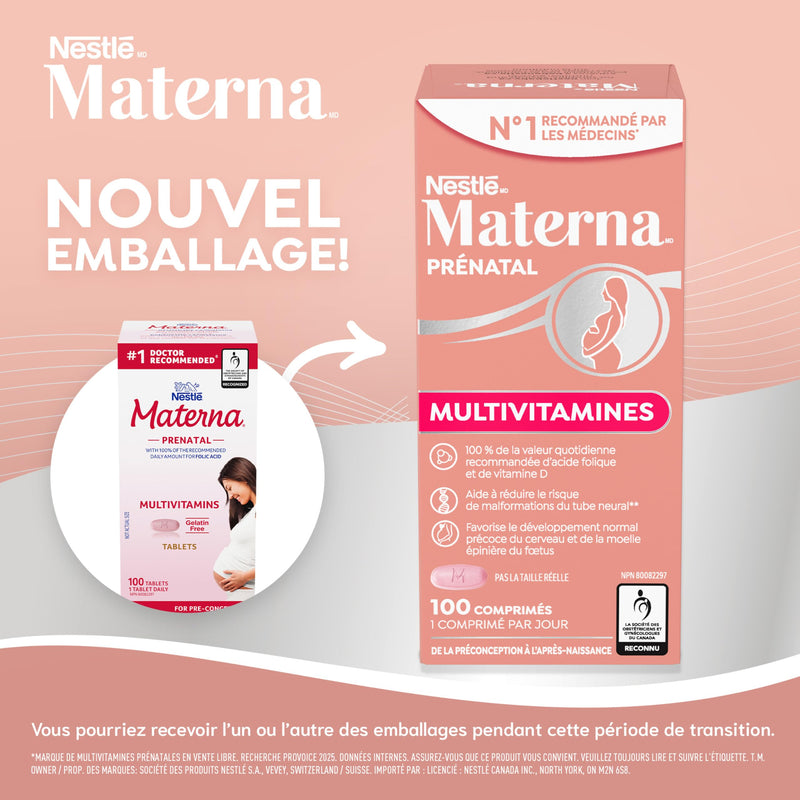 Materna Nestle Prenatal Postpartum Vitamin & Mineral Supplement 100 Tablets | 23 Essential Vitamins and Minerals, 100 Percent RDA Of Folic Acid