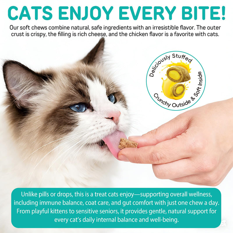 30 Chews Natural Prevention Chew for Cats–Chicken Flavor Cat Chewables with Skin & Coat Support– Prevention Supplement with Multivitamin for All Ages Pets