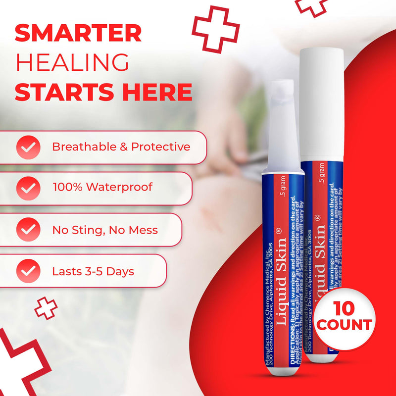 Liquid Bandage for Skin – Waterproof Skin Glue for Wound Closure, Flexible Liquid Barrier with Non-Sting Formula – Long-Lasting Liquid Bandage - 10 Count 10-Count