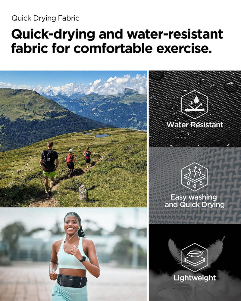 Spigen Life A710 Dynamic Shield Slim Running Adjustable Waist Belt Fanny Pack for Men & Women, Phone Holder, Lightweight, Water Resistant, Reflective, Bounce-free for Running, Jogging, Sports - Black