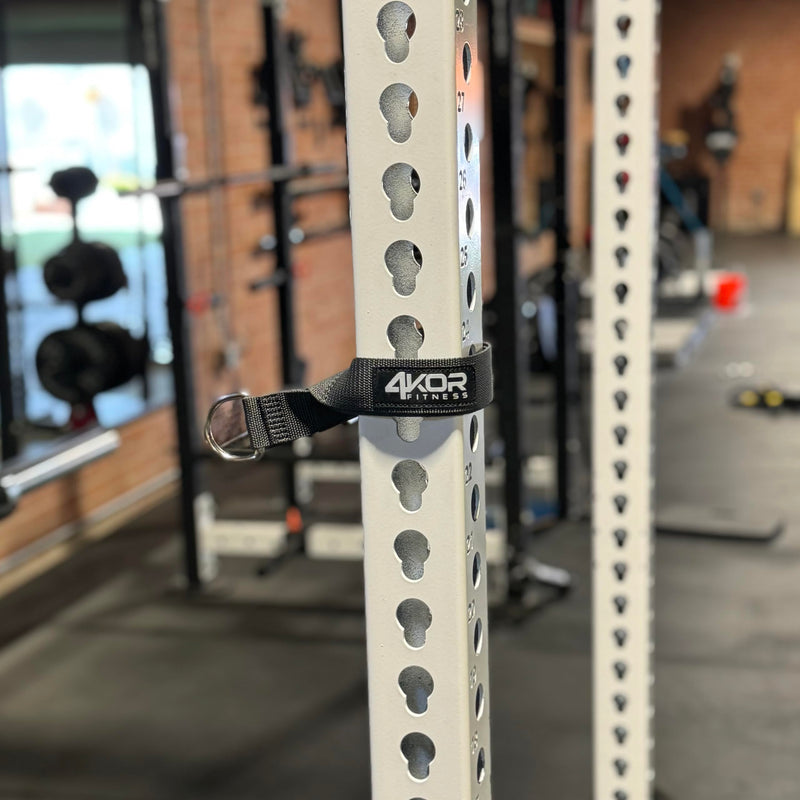 Squat Rack Straps - Heavy Duty Power Rack Straps Compatible with 4KOR Shoulder Exercise Cords - One Pair of Squat Rack Straps with Metal D-Rings - 4KOR Fitness Grey Power Rack Straps (1 pair) - BeesActive Australia