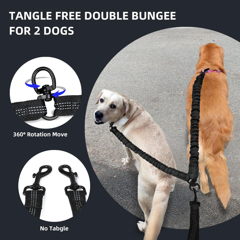 Uppetly Hands Free Double Dog Leash with Pouch, Dual Leash for 2 Dogs with Reflective Padded Handles, Durable Bungee and Lumbar Waist Belt for Walking, Jogging and Running (Medium/Large, 25-120 lbs) Black Medium/Large - BeesActive Australia
