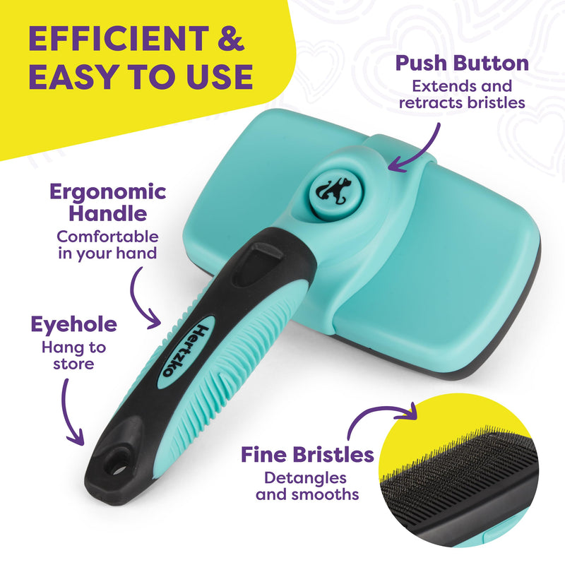 Hertzko Dog & Cat Brush, Dog Brush for Shedding, Cat & Dog Grooming, Self Cleaning Slicker Brush for Pets, Grooming Brushes for Long Short Haired Dogs Cats, Deshedding Brush, Rake, Comb - Aqua Aqua Brush - BeesActive Australia