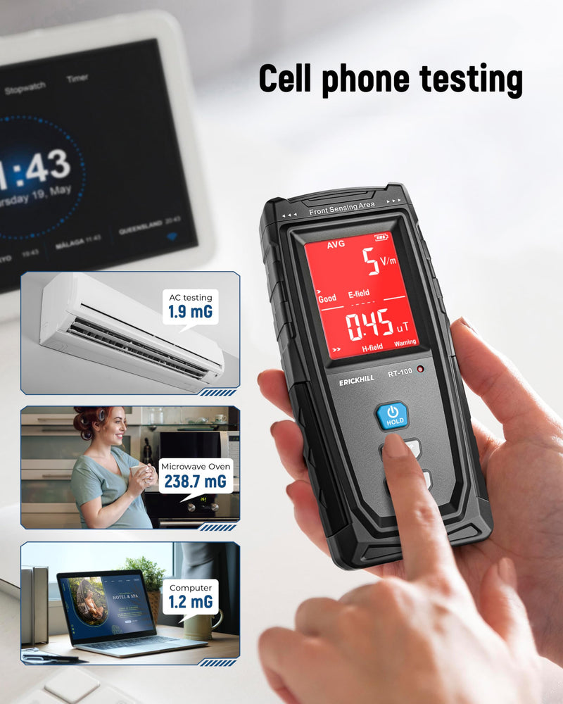 ERICKHILL EMF Meter, Detects Electric and Magnetic Fields, Handheld Digital EMF Detector with LCD Display, Sound-Light Alarm, Rechargeable Battery for Home, Office, and Appliances (Blue) Blue - BeesActive Australia