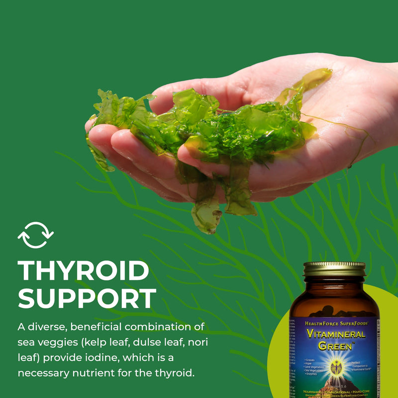 HEALTHFORCE SUPERFOODS Vitamineral Green - Mineral Supplement for Immune & Thyroid Support - Green Powder Supplement with Ingredients from The Land - Gluten-Free & Vegan - 120 Capsules
