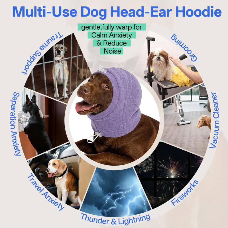 MIGOHI No Shake Ear Wrap for Dogs - Breathable Dog Ear Protection for Hematoma,Stop Shaking & Scratching,Dog Ear Muffs for Grooming, Calming Hoodie for Dogs Separation,Thunderstorms,L,Purple Purple Large