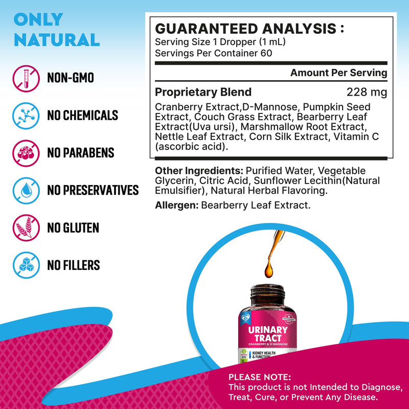 Cat & Dog Urinary Tract Infection Treatment & Natural UTI Medicine Cranberry & D-Mannose -Kidney+Bladder Support - Best Incontinence, Bladder Stones - Pet Renal Health & Care Drops 1 Pack (60 ml)