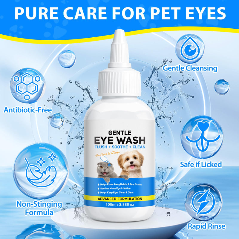 Eye Wash for Dogs & Cats, Soothing Eye Drops for Dog & Cat Relieve Itching & Irritation, Natural Formula Supports Daily Cleaning & Tear Stain Removal