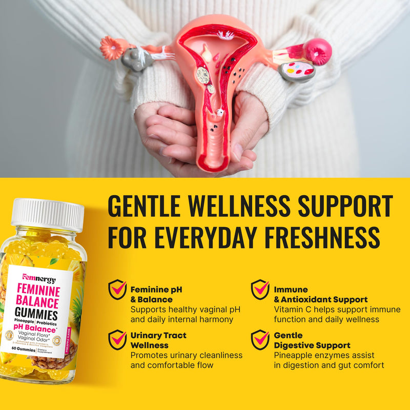 Feminine Balance Probiotic Gummies for Women - Vaginal Health & pH Balance Natural Gummy Supplement with Probiotics Pineapple Cranberry Vitamin C - Women's Healthy Odor & Flora Support - Gluten-Free