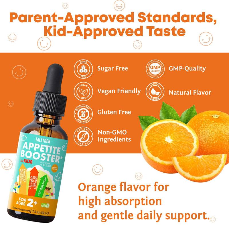 Appetite Booster Drops for Kids Toddler Liquid Formula | Support Healthy Nutrient Absorption with Vitamins B1 B3 B6 B12 Zinc & L-Lysine - Ages 2+ Sugar-Free - 2 Fl Oz 2 Fl Oz (Pack of 1)