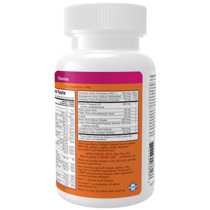 NOW Foods Supplements, Liquid Multi Gels with Lutein and Lycopene, plus Flax Seed Oil, 60 Softgels 60 Count (Pack of 1)