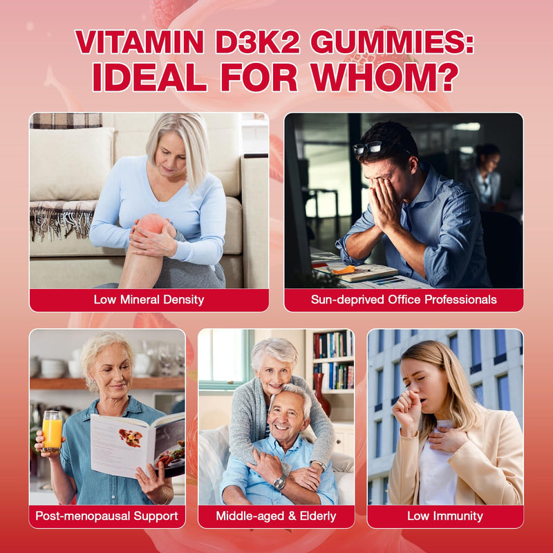 Vitamin D3 K2 Gummies - Vitamin D3 10000 IU & K2 (MK-7) 200 mcg - Vegan K2 D3 Vitamin Supplement w/Magnesium - Supports Bones, Muscle, Calcium Absorption, and Immune Health | 120 Count, Sugar Free
