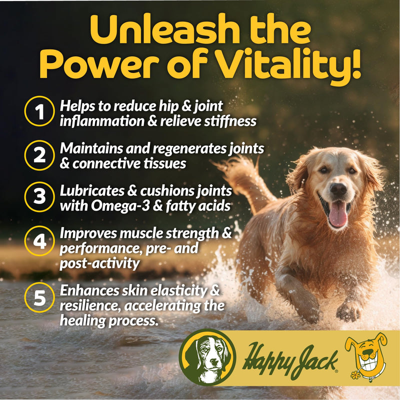 Happy Jack Flexenhance Dog Hip and Joint Supplement with Skin & Coat Support Plus (80 Chewable Tabs), Improve Flexibility & Mobility, Glucosamine, Green Lipped Mussel, Fish Oil - PawsPlanet Australia