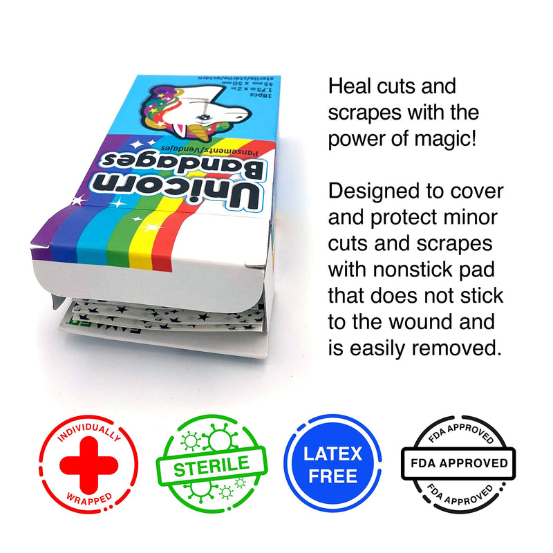 GAMAGO Unicorn Bandages Kids & Kidults - Set of 18 Individually Wrapped Self Adhesive Bandages - Sterile, Latex-Free & Easily Removable - Funny Gift & First Aid Addition - BeesActive Australia
