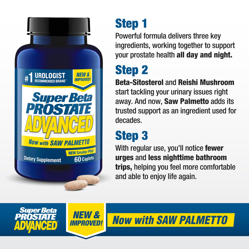 SUPER BETA PROSTATE Advanced with Saw Palmetto, Prostate Support, 60 Count | Prostate Health Supplements for Men, Bladder & Urinary Support, Promote Sleep 60 Count (Pack of 1)