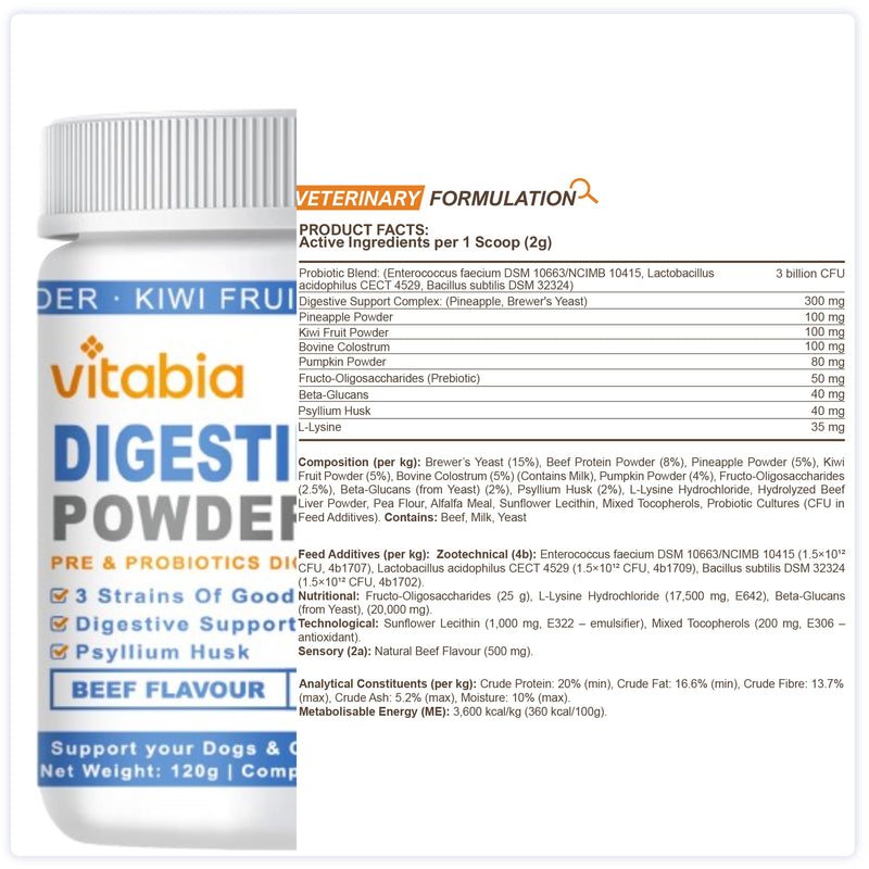 DigestiFibra Powder for Dogs & Cats – Natural Fibre Powder Supplement for Gut Health, Anal Glands & Scooting Relief – Prebiotic & Probiotic Digestive Treats – Fibre Supplement for Dogs & Cats 120g