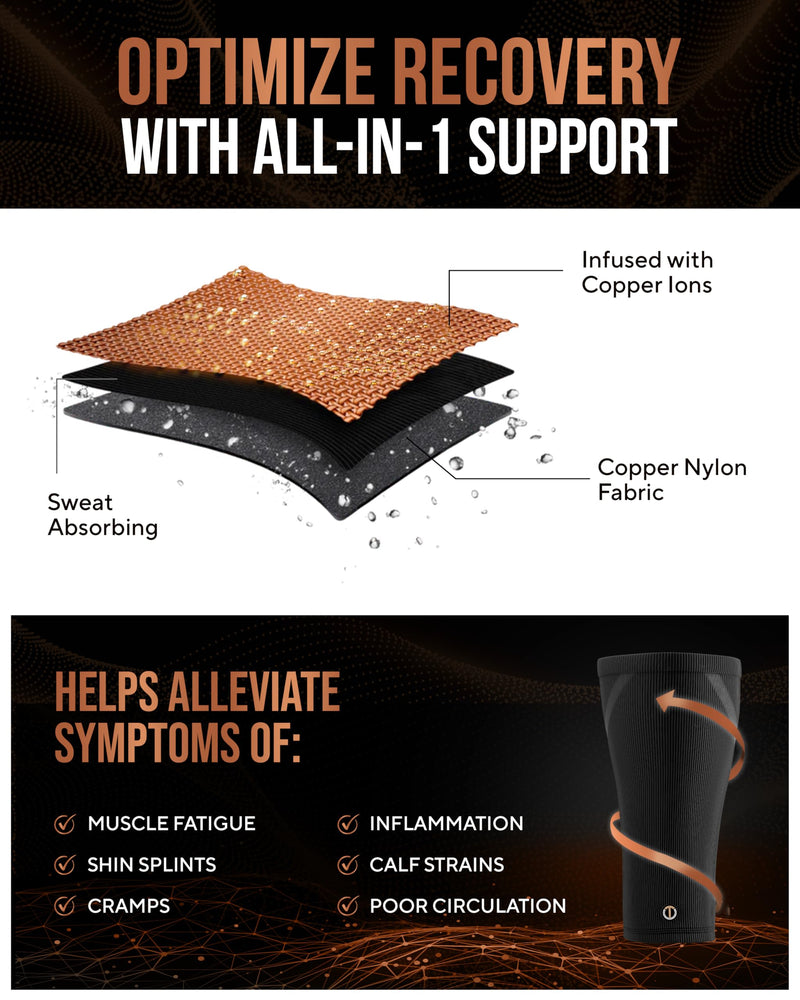 TheraCopper Copper Calf Compression Sleeve — Premium Copper Compression Shin Sleeve for Men & Women — Breathable & Non-Slip Leg Sleeves for Runners, Shin Splints, Muscle Recovery & Leg Fatigue Medium - BeesActive Australia