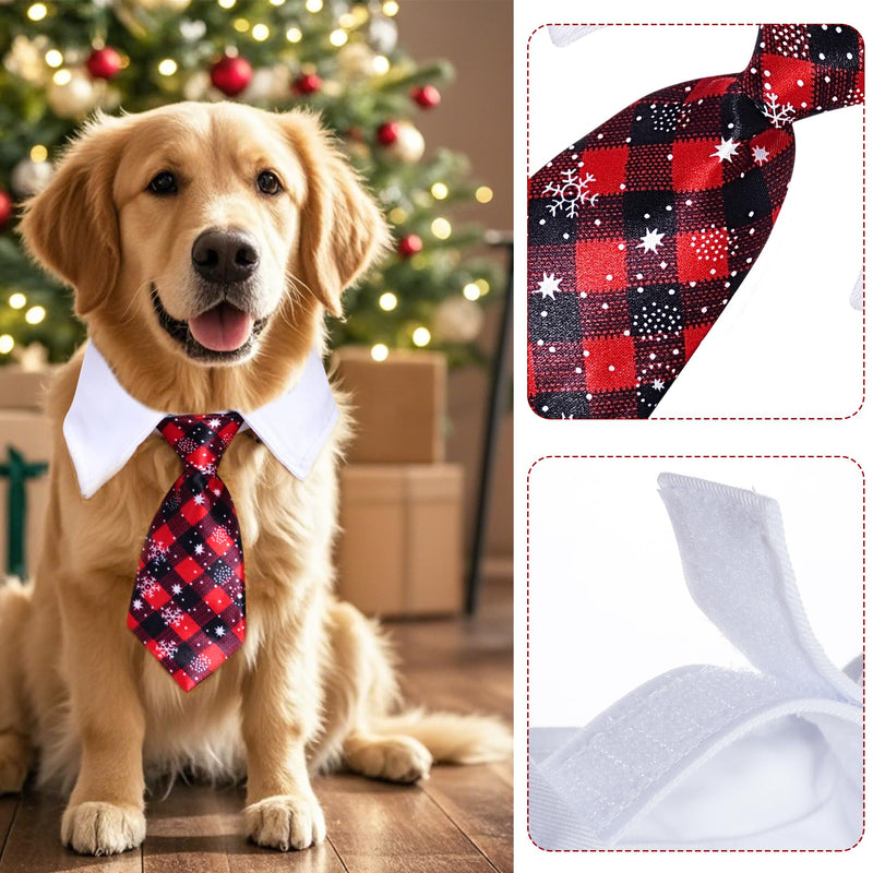Christmas Dog Neck Tie Adjustable Christmas Dog Necktie Red Plaid Christmas Tie Red+black Medium - BeesActive Australia