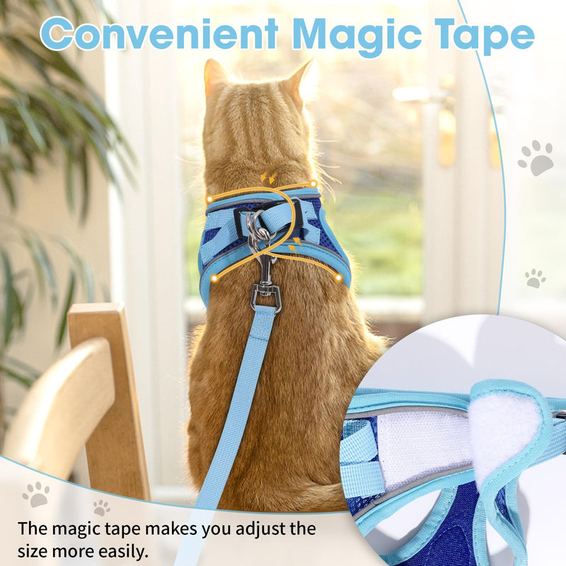 Cat Vest Harness and Leash Set for Walking Escape Proof, Adjustable Kitten Harness Breathable Mesh with Reflective Strips Harness for Kitty Puppy Bunny (Blue, XS) Blue - BeesActive Australia