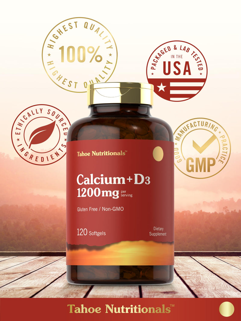 Carlyle Calcium 1200 mg with Vitamin D3 | 120 Softgels | Non-GMO & Gluten Free Supplement for Men and Women | Tahoe Nutritionals