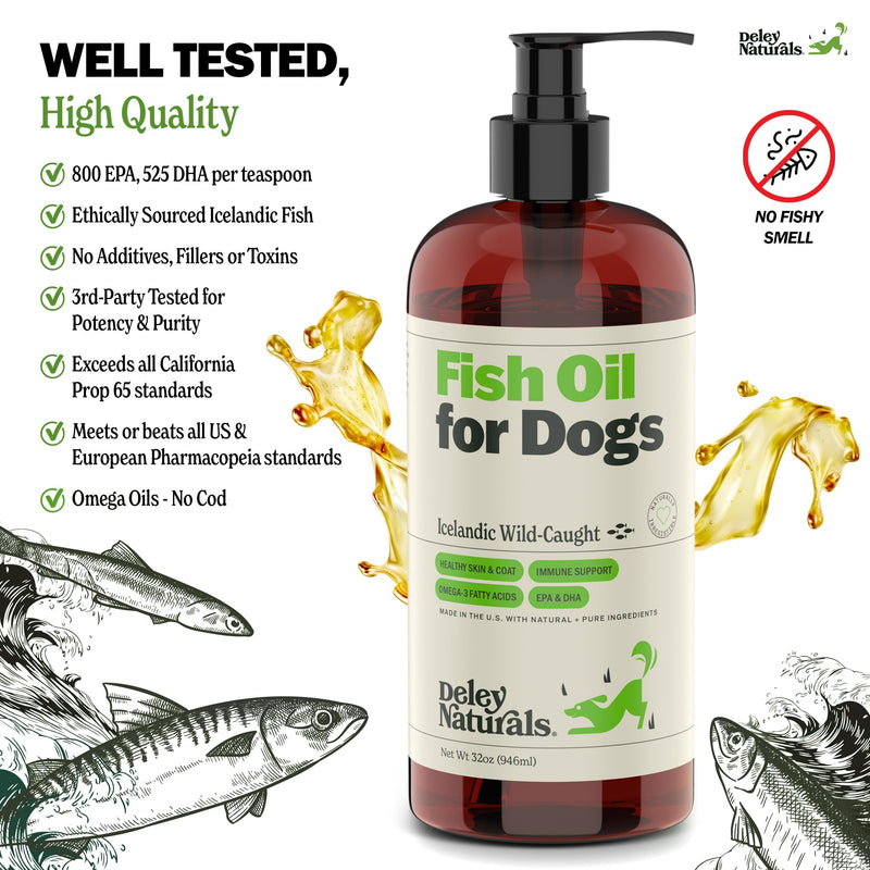Deley Naturals Dog Fish Oil Icelandic - Dog Itching Skin Relief with Omega 3 6 9 for Skin, Coat, and Heart - Omega 3 Fish Oil for Dogs Skin Irritation Treatment - Skin and Coat Supplements for Dogs 32 oz - Icelandic Fish Oil - PawsPlanet Australia