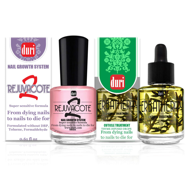 duri Rejuvacote 2 Nail Growth System Base and Top Coat, Herbatherapy Cuticle Treatment Drops - Damaged Cuticles Repair, Growth, Healthier, Stronger Nails, Strengthener (Combo Pack) Clear - BeesActive Australia