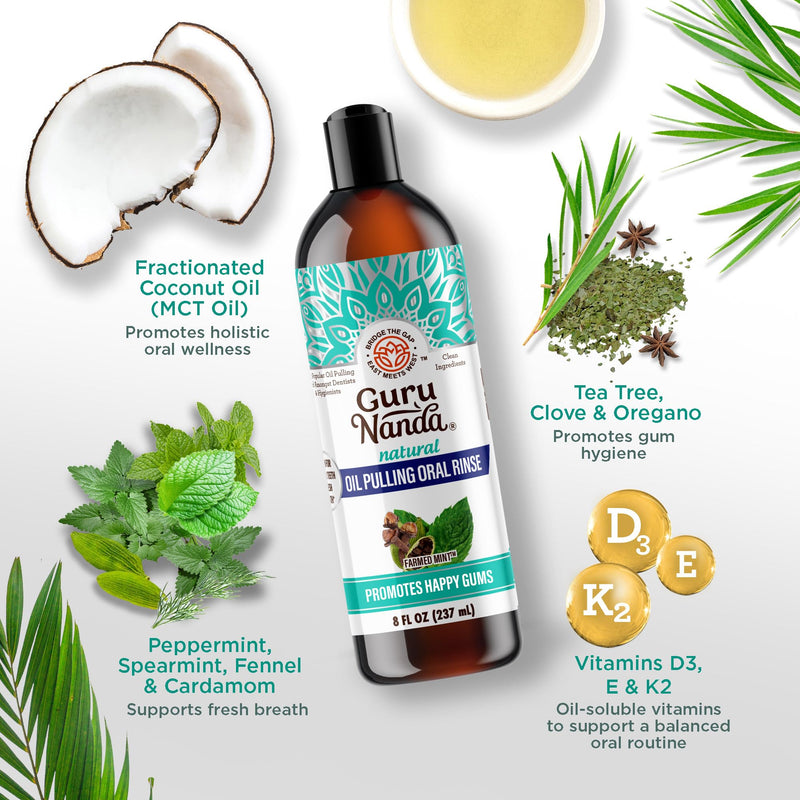 GuruNanda Gentle Cleanse Oral Care Kit – MCT & CocoMint Oil Pulling Mouthwash for Natural Oral Hygiene, Happy Gums & Long Lasting Fresh Breath