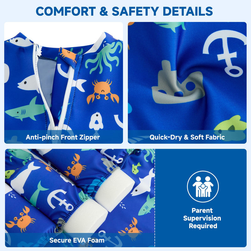Toddler Swimsuit with Floatation, Baby Boys Girls Floating Bathing Suit Floatie Swim Suit for Summer Beach 5-6T/18-20kg/40-45lbs Blue White - BeesActive Australia
