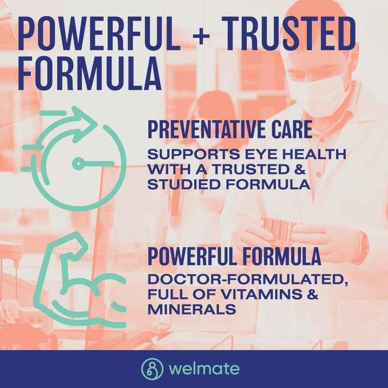 WELMATE - AREDS 2 (60 Servings) - Eye Vitamin and Mineral Supplement - Vitamin C, Zinc, Lutein, Zeaxanthin - Macular Health - Doctor Formulated & Tested - Eye Care - Gluten Free - 120 Mini Softgels 120 Count (Pack of 1)