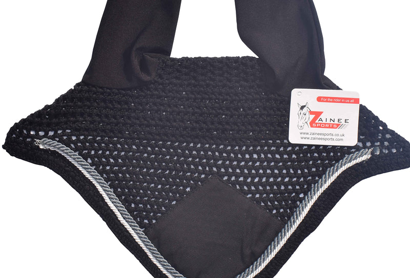Horse Ear Bonnet Ear Net Hat Fly Bonnet Hood Mask Fly Veil Full Hand Made Cotton Double Piping (COB, Black/White & Grey) COB BLACK / WHITE & GREY - BeesActive Australia