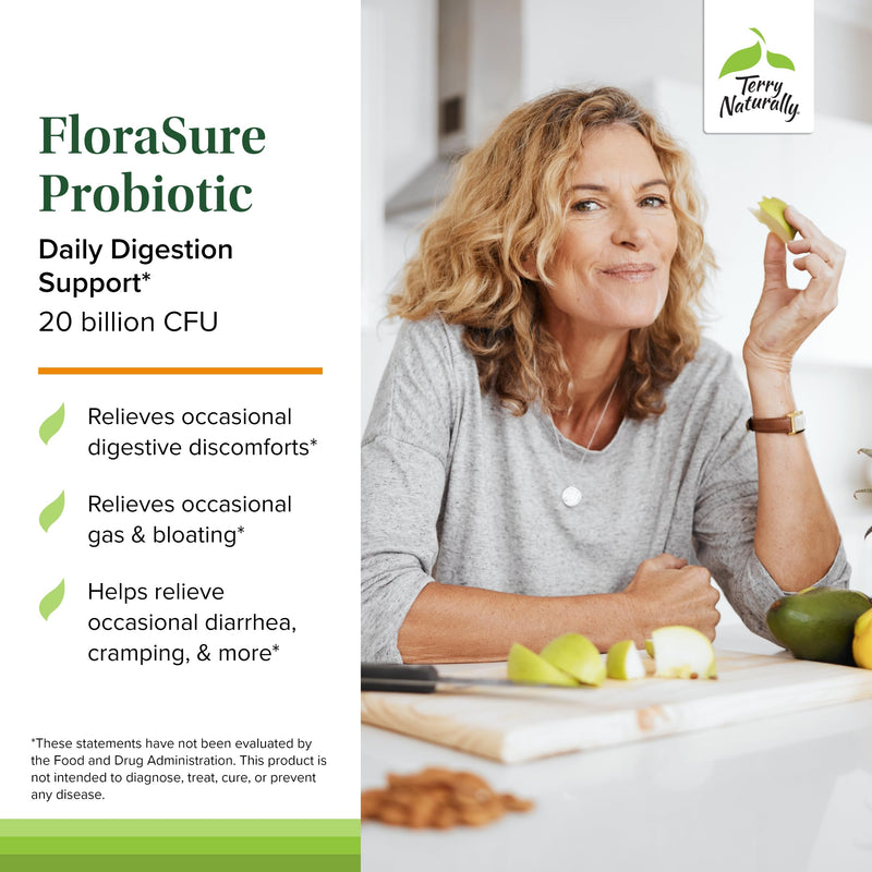 Terry Naturally FloraSure Probiotic - Gut Microbiome Balance - 30 Count | Gut Microbiome Balance and Digestive Comfort Support. 30 capsules.