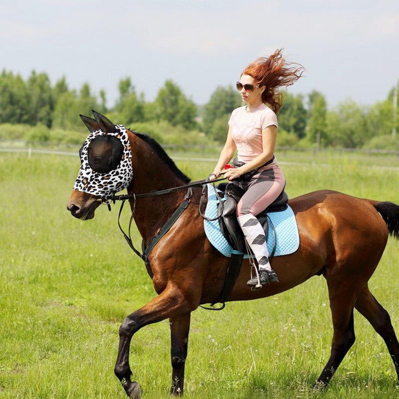 Horse Fly Mask, Softer Stretchy Fly Masks for Horses, Comfortable and Breathable Horse Fly Masks with Ears, Shade and Cooling to Protect The Horse's face from Disturbance, Leopard L - BeesActive Australia