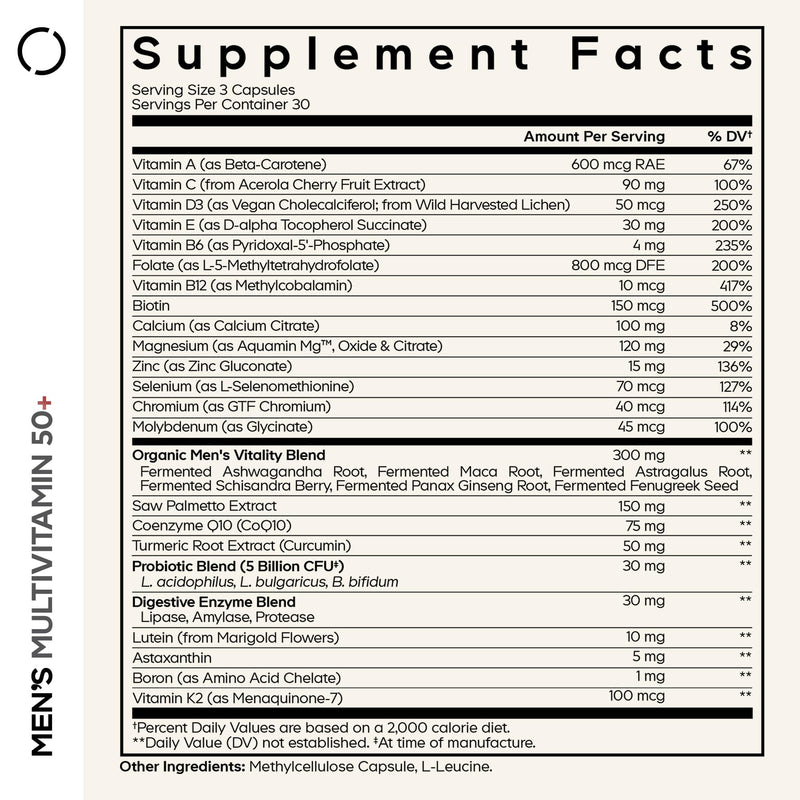 Codeage Men's Multivitamin 50+, CoQ10, Saw Palmetto, Probiotics, 90 Cap | Men's 50+ multivitamin with CoQ10, turmeric, saw palmetto, maca, panax ginseng, probiotics, vitamins and minerals. Non-GMO.