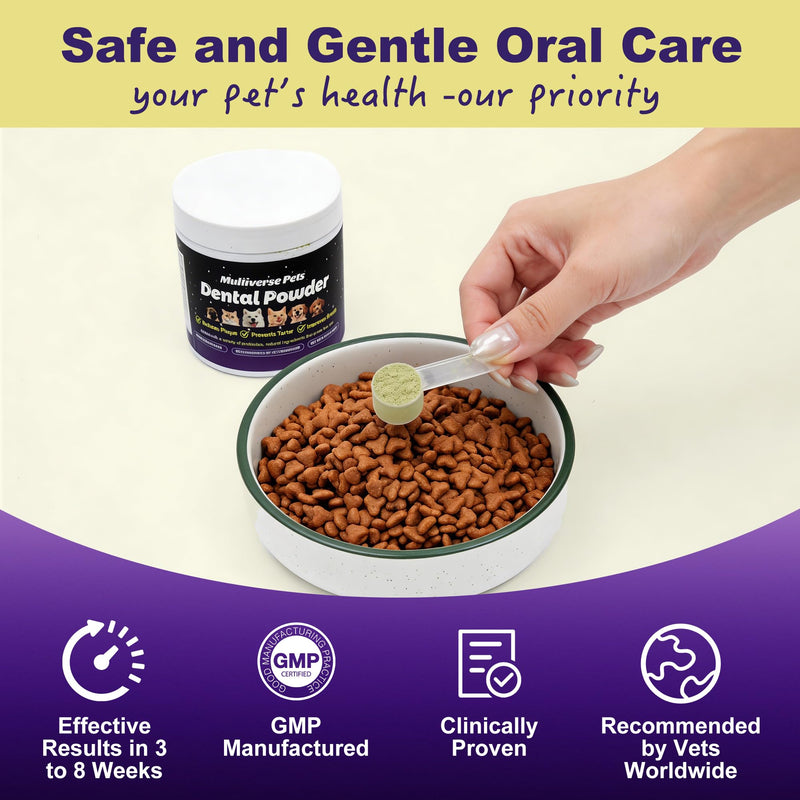 Probiotic Dog Dental Powder (180g) - Advanced Plaque & Tartar Remover for Dogs and Cats - Fresh Breath Oral Care Supplement - Professional Grade Teeth Cleaning - No Brush Formula