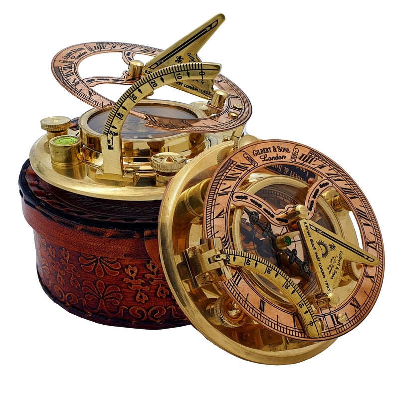 Personalized Engraved Antique Brass & Copper Sundial Compass, Sundial Clock in Leather Box Gift Sun Clock Ship Replica Watch - BeesActive Australia