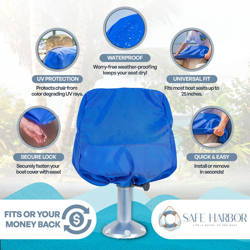 Pontoon Boat Seat Covers - Our 24x22x25 Boat Seat Cover Protects Your Seat from the Elements - Heavy Duty & UV Resistant - Extra Thick 1680D Fabric (Blue) Blue - BeesActive Australia